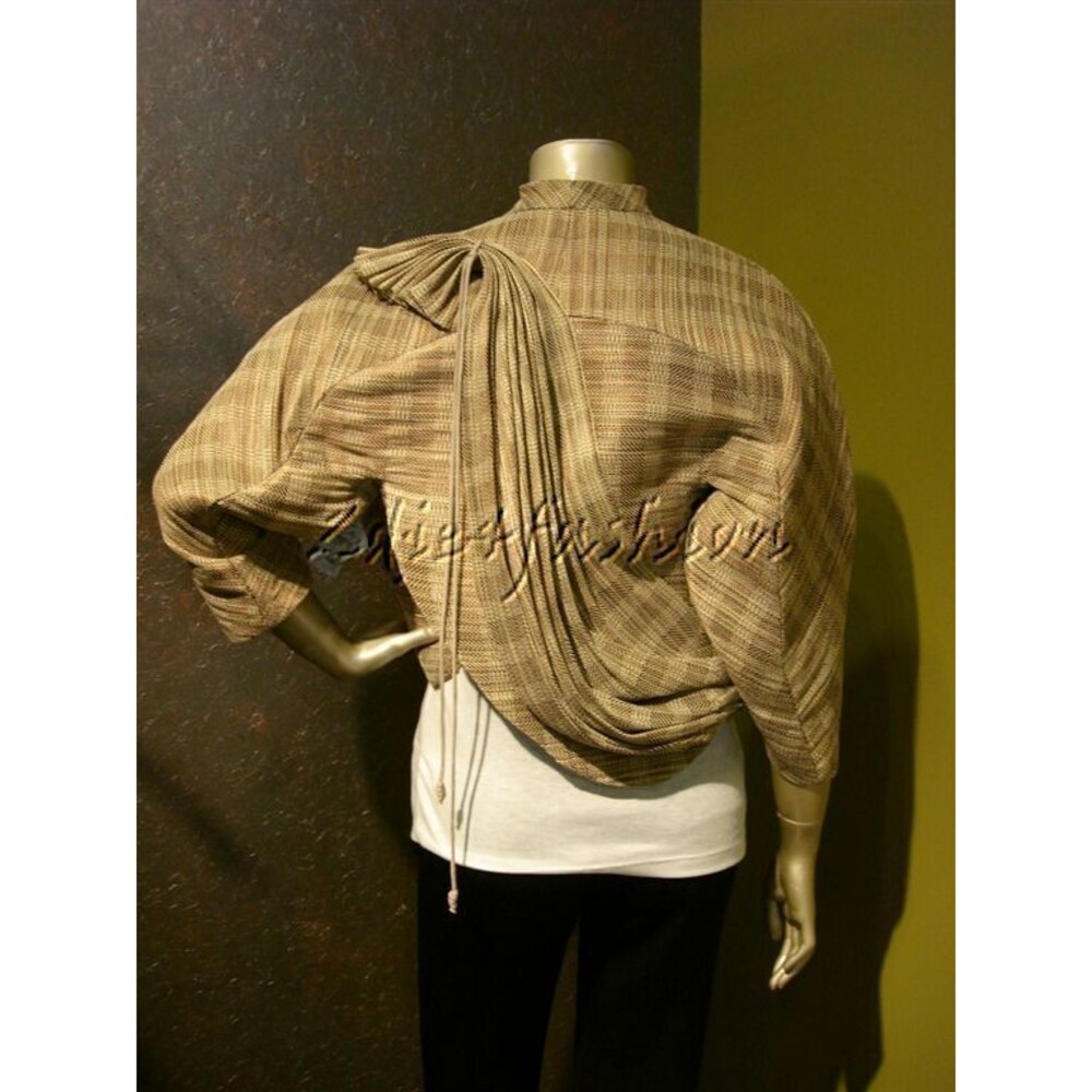 $12000 New CHADO RALPH RUCCI Beige Brown Crop Sisal Gathered Pleat Jacket 10